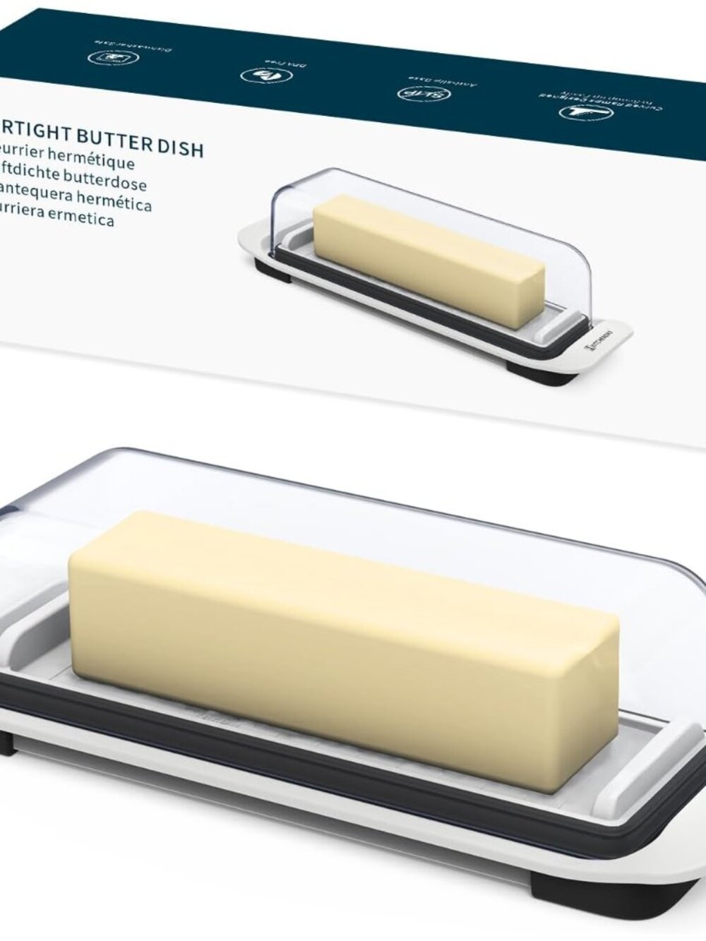 Airtight Butter Dish with Lid for Countertop and Refrigerator Door Shelf, Butter